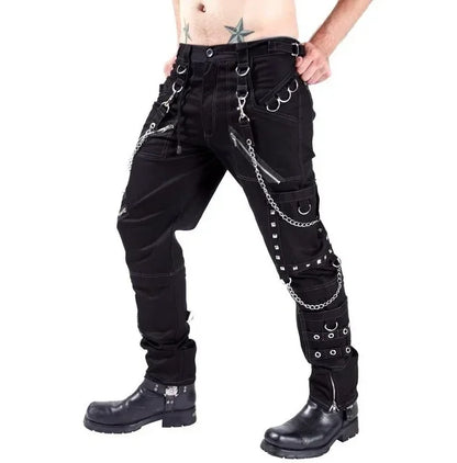2026 Men's Hip Hop Rock Punk Gothic Pants Cotton Casual Pants Buckle Zip Chain Strap Trousers Men Streetwear Daily Cargo Pants