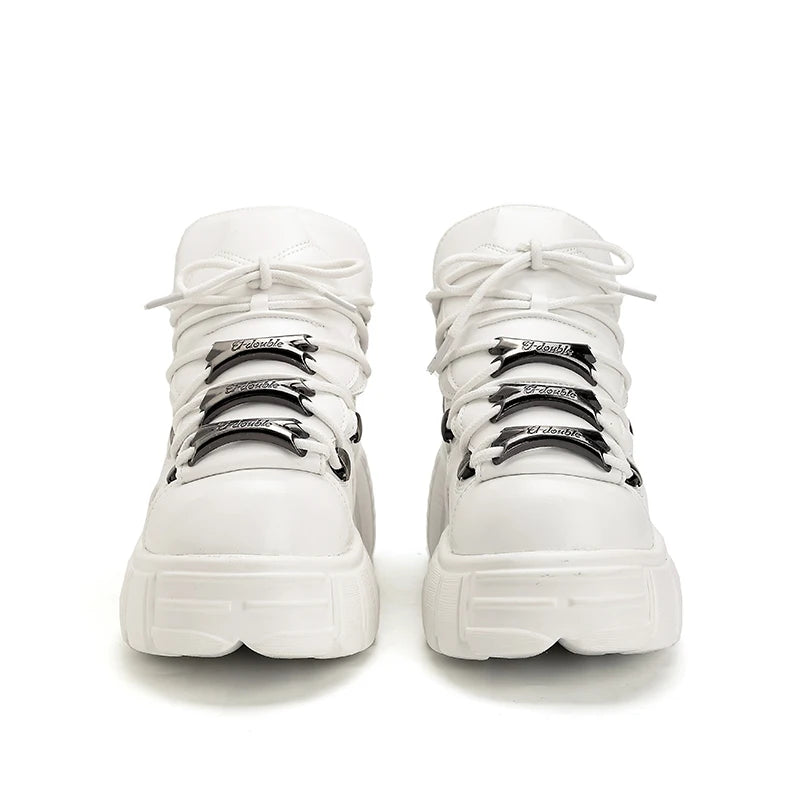 2026 New Brand Punk Style Women Shoes Lace-up heel height 6CM Platform Shoes Woman Rock Boots Metal Decor Woman Sneakers