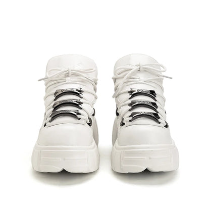 2026 New Brand Punk Style Women Shoes Lace-up heel height 6CM Platform Shoes Woman Rock Boots Metal Decor Woman Sneakers