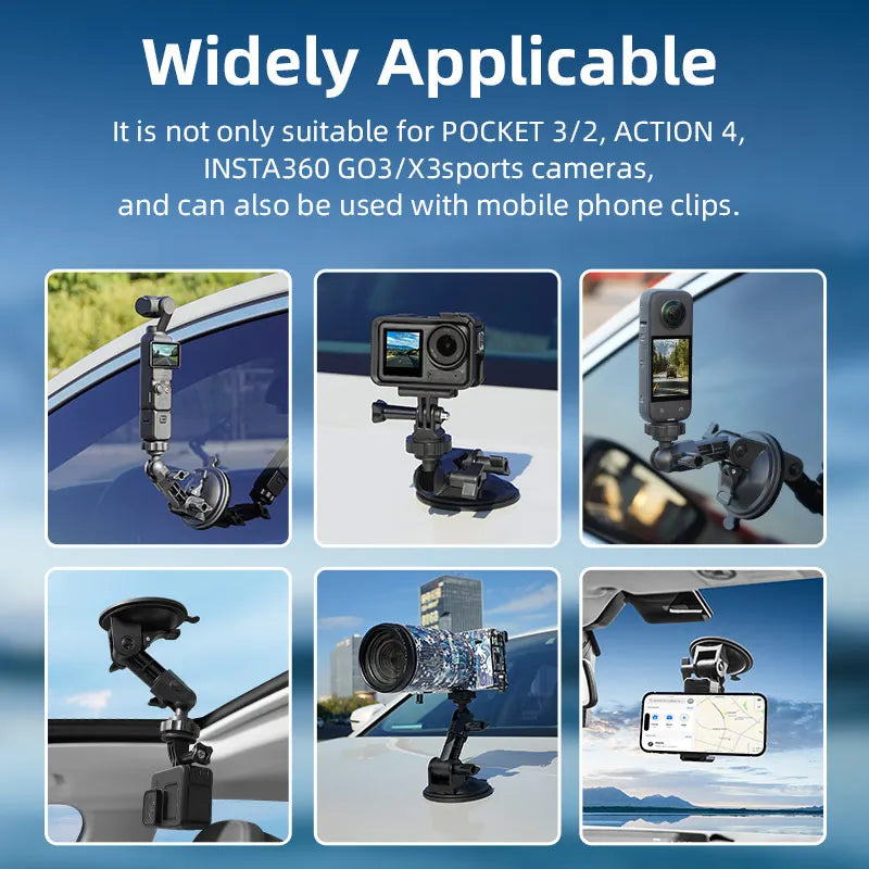 Suction Cup Mount 360 Rotation Camera Car Holder 1/4 Screw for Go Pro DJI Action 6 4 5 Pro NANO Insta 360 X6 X5 X4 Phone Hold