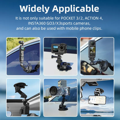 Suction Cup Mount 360 Rotation Camera Car Holder 1/4 Screw for Go Pro DJI Action 6 4 5 Pro NANO Insta 360 X6 X5 X4 Phone Hold