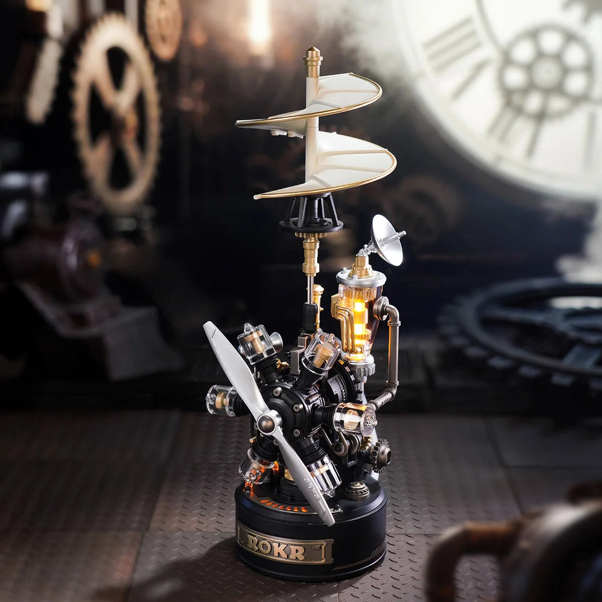 ROBOTIME ROKR Leonardo Da Vinci's Helicopter 3D Puzzle Steampunk Mechanical Model with Moving Wing LED Unique XMAS Gift For Men