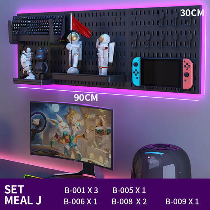 No-Drill Gaming Room Pegboard, Wall Organizer for Controller, Headphone & Keyboard Stand, Multi-Functional Display Storage Rack