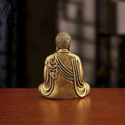 Mini Brass Tathagata Buddha Statue Buddhist Mahāvairocana Idol Crafts Fengshui Blessing Ornament Car Furniture Home Decoration