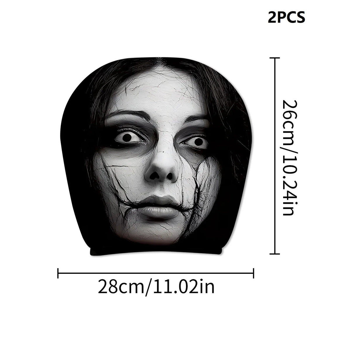2Pcs Universal Elastic Halloween Horror Face Car Headrest Covers Soft Polyester Washable Dustproof Protective Decorative Sleeve