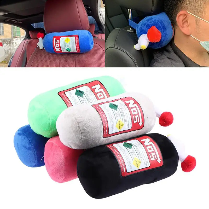 Car Seat Neck Pillow Creative NOS Nitrous Oxide Bottle Soft Plush Car Headrest Car Decoration Neck Support Seat Cushion