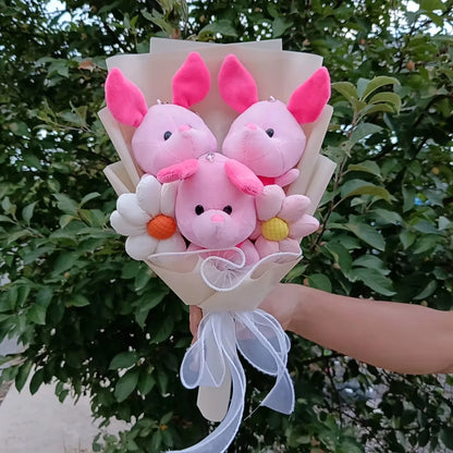 Cartoon Winnie the Pooh Pig Plush Bouquet Handmade Flower Bouquet Plush Doll Wedding Graduation Valentine Christmas Birthday Gif