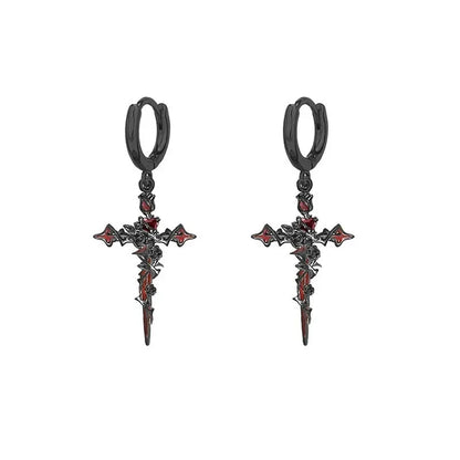 Punk Thorn Rose Cross Earrings Sweet Cool Dark Style Earring Pendant Necklace Party Halloween Jewelry