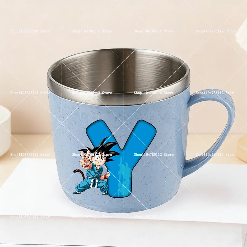 Dragons Ball 304 Stainless Steel Mouth Cup Goku Anime Kawaii Letter A-Z Coffee Milk Water Mug  Anti-scalding Camping Cups Gift