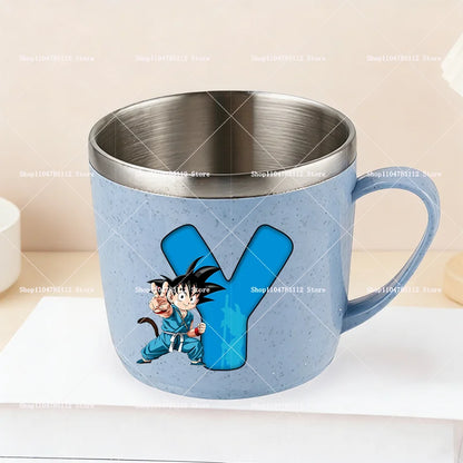 Dragons Ball 304 Stainless Steel Mouth Cup Goku Anime Kawaii Letter A-Z Coffee Milk Water Mug  Anti-scalding Camping Cups Gift