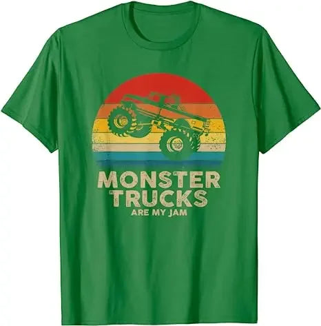 Monster Truck Are My Jam Vintage Tees Retro Sunset Cool Engines T-Shirt Monster Truck Car for Birthday Boy Sons Gifts Cute Tops
