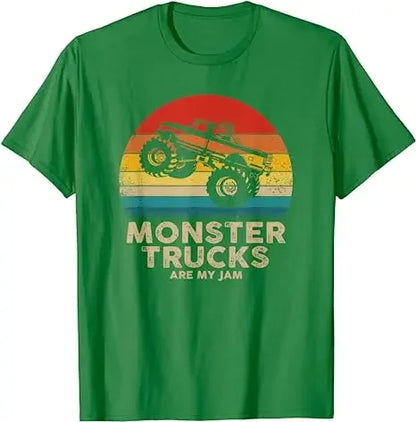 Monster Truck Are My Jam Vintage Tees Retro Sunset Cool Engines T-Shirt Monster Truck Car for Birthday Boy Sons Gifts Cute Tops