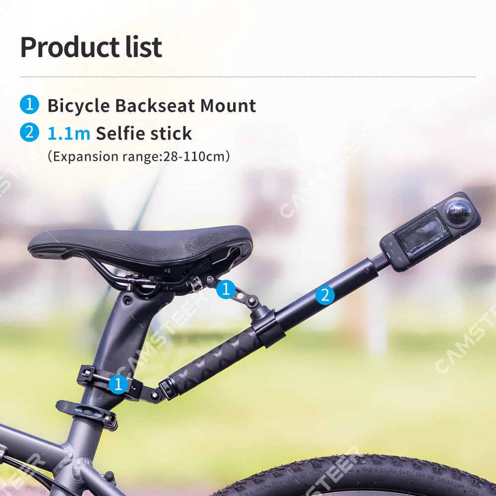 Camsteer Bicycle Backseat Mount 3rd Person View GoPro 13 12 Camera Brackets for Insta360 X6 X5 AcePro DJI Osmo360 Action 6 5Pro