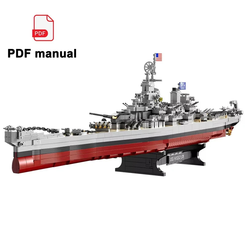 NEW Military Battleship Series Missouri Battleship Crusier Model Building Blocks Bismarck Cruiser Boat Bricks Toys Kids Gifts