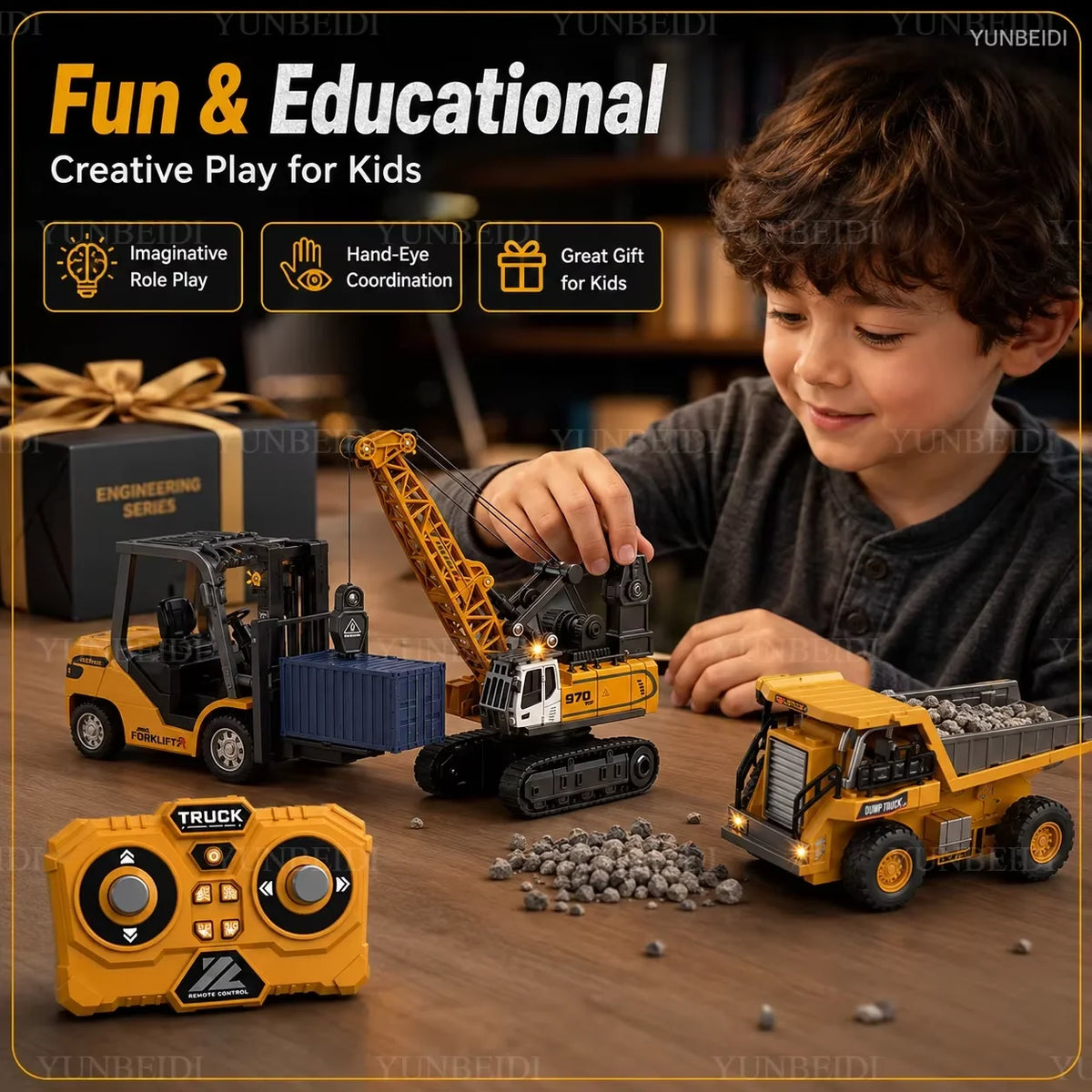 1:64 Mini Remote Control Alloy Excavator Truck Forklift with Trailer Worktop  Bluetooth 2.4GHz RC Car Child's Toy Holiday Gifts