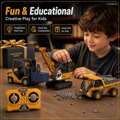 1:64 Mini Remote Control Alloy Excavator Truck Forklift with Trailer Worktop  Bluetooth 2.4GHz RC Car Child's Toy Holiday Gifts