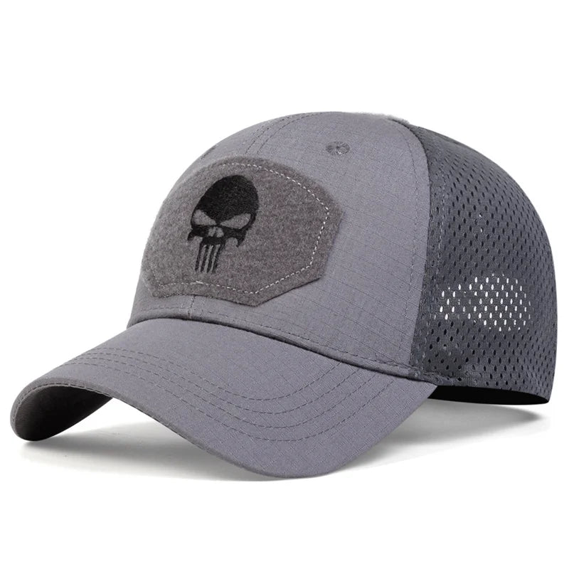 Outdoor Camouflage Adjustable Cap Summer Mesh Breathable Tactical Skull Embroidery Hat Fishing Hunting Snapback Baseball Caps