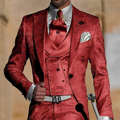 White Floral Jacquard Men's Wedding Suit 3pcs Jacket Vest Pants Slim Wear for Groom Dinner Party Custom Tuxedo