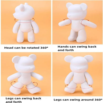 Creative Fluid Bear Handmade DIY Painting Violent Bear Sculpture White Mold Doll Figurine Toys Animal Bear Home Decor Ornaments