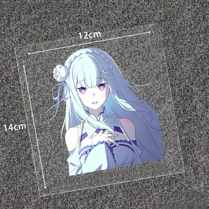 Emilia Re:Zero Anime Sticker, Waifu Vinyl Decal, Waterproof Decor for Motorcycle, Bicycle, Car, Laptop & Desktop