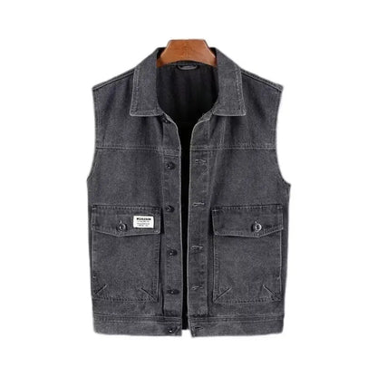 Spring Vintage Design Mens Denim Vest Male Retro Sleeveless Jackets Men Ripped Hole Button Jean Waistcoats Clothing 4XL