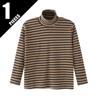 Autumn And Winter Children's Fashion Striped High Neck Long Sleeved Base Shirt Boys' Casual Sports Top Girls' Versatile Warm T