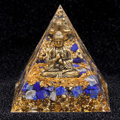 Natural Crystal Energy Generator Pyramid Buddha Lapis Lazuli Amethyst Reiki Healing Resin Pyramid Egyptian Room Decoration 6cm