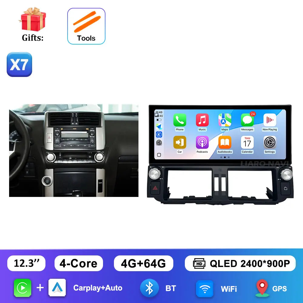 12.3 inch Ultra-thin Screen DSP Android 16 for Toyota Land Cruiser Prado 150 2010 - 2013 GPS Navi Car Radio Multimedia Player 4G