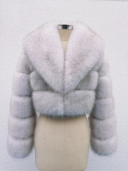 ZADORIN Luxury Big Collar Spliced Cropped Faux Fur Coat Woman Clothing Thicken Furry Faux Fur Jacket Winter Fur Coats Top Mujer