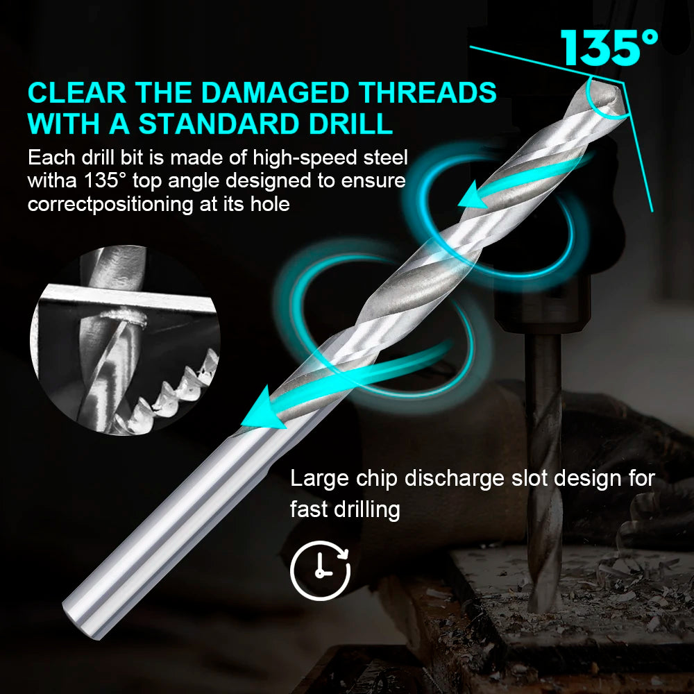 XCAN Thread Repair Kit M3 M4 M5 M6 M8 M10 M12 M14  Screw Thread Inserts For Restoring Damaged Threads Repair Tools Drill Bit