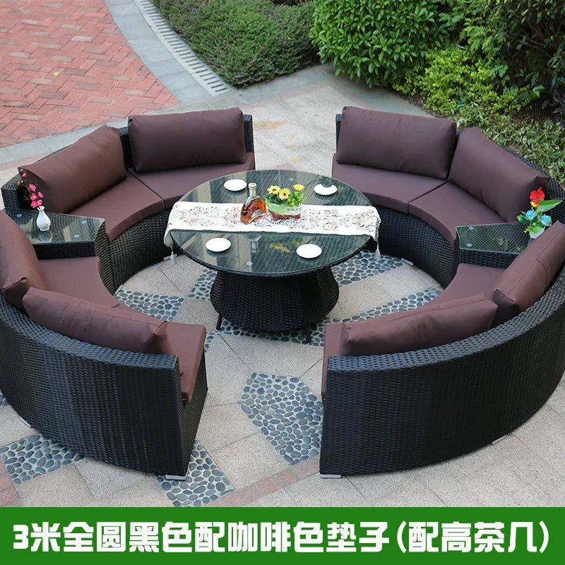 Outdoor round rattan sofa combination garden courtyard semi-circular rattan chair sofa outdoor hotel curved living room sofa