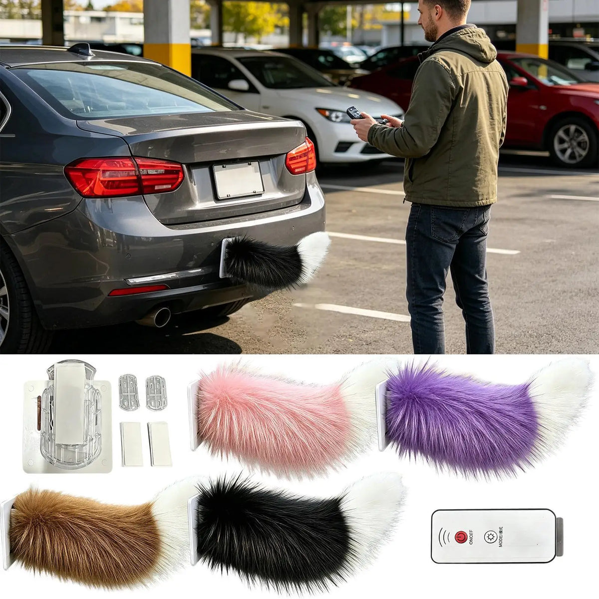 Moving Tail Cute Remote Control Rechargeable Decor Car Exterior Ornaments for RV Travel Rear Trucks Motorcycle Home Vehicles