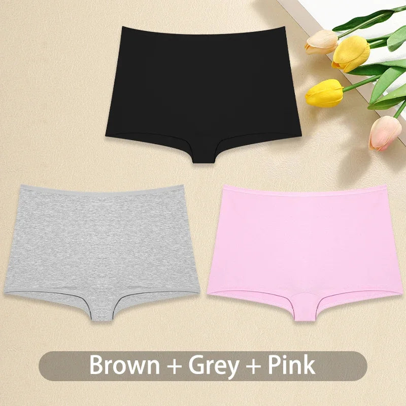 3PCS/Set Women Cotton Panties Sexy Low Rise Boyshorts  Seamless Sports Boxers Female Comfortable Underwear Solid Color Lingerie