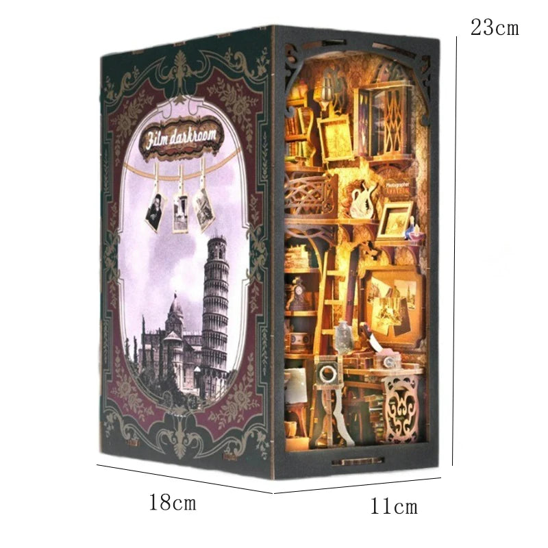 DIY Book Nook Kit Magic House Wooden 3D Puzzle Bookshelf Insert Decor Dollhouse Model Bookend Building Home Decoration Gifts