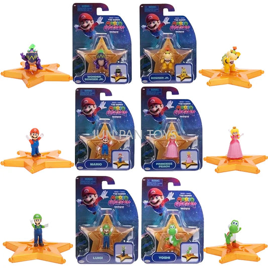 Original Super Mario Galaxy Movie Mini Figures Luigi Yoshi Princess Peach Wonder Bowser Jr. Star Base Launcher Collectible Toys