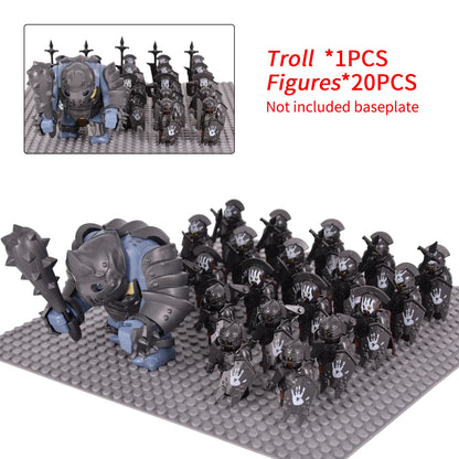 Orc Warrior Block Figures Set, Giant Troll Monster + 20Pcs Armored Soldier Models, Fantasy Army Building Bricks, Detailed Armor