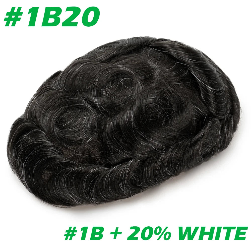 0.03mm Thin Skin Men's Wig 90% 100% Density Human Hair Men Toupee Capillary Prosthesis V Loop Natural Hairline for Hair Loss