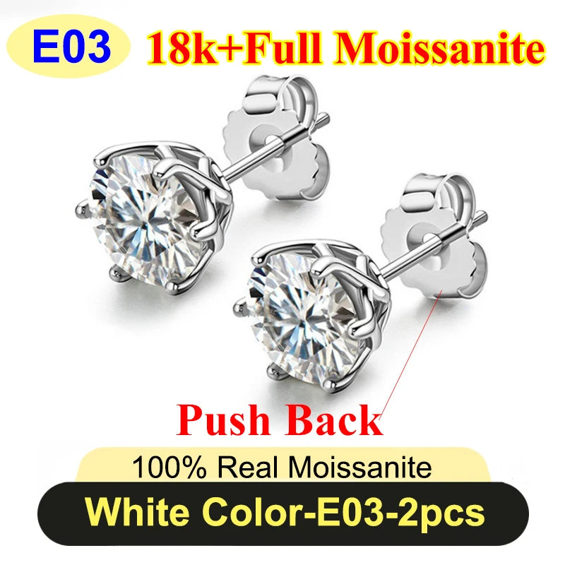 Premium 0.5-3ct Moissanite Diamond Stud Earrings for Women Original 925 Sterling Silver Screw Back Women Moissanite Earring