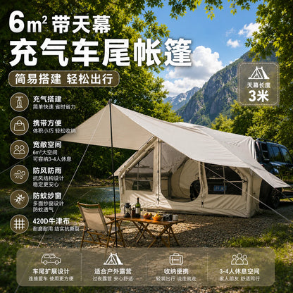 Inflatable Car Tent with Skylight,Blow up Car Rear Tent with 3m Canopy,Inflatable SUV Tailgate Tent with One Bedroom& One Hall