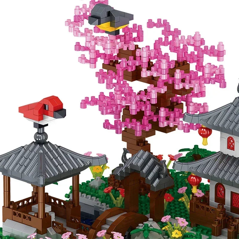 MOC Peach Blossom Pool Cherry Tree House Building Block Chinese Architecture DIY Bricks Cherry Blossom Toy for Kids Adult Gift