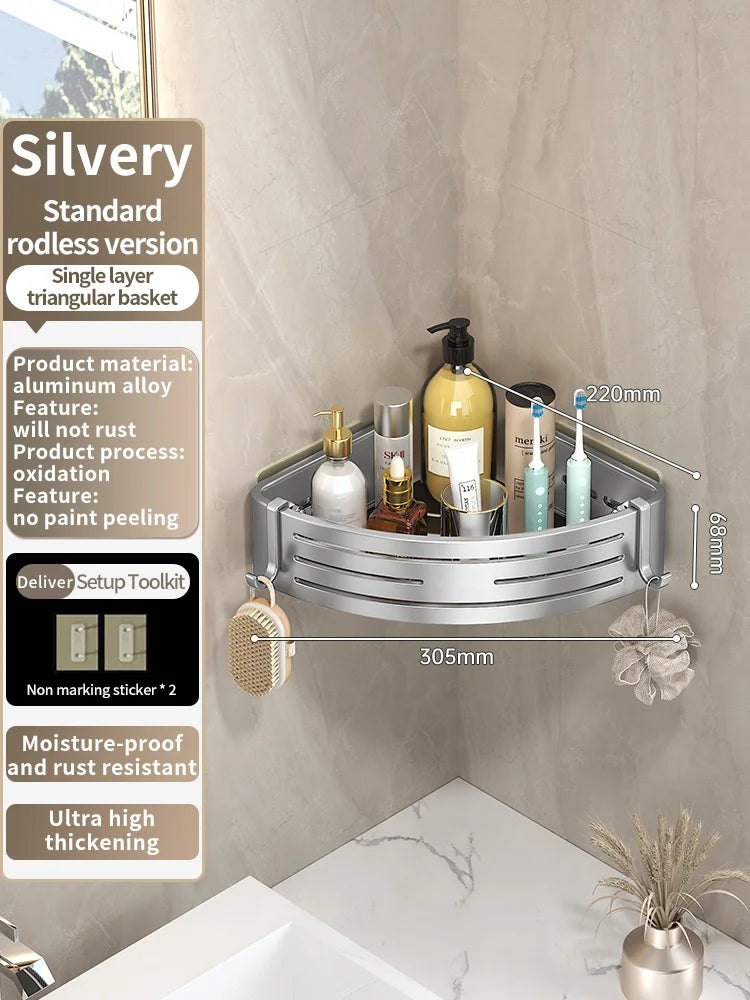 No Need To Drill Wall for Installation Aluminum Bathroom Shelf Shelves Shampoo Rack Storage Holder Kitchen Organizer Wall Rack