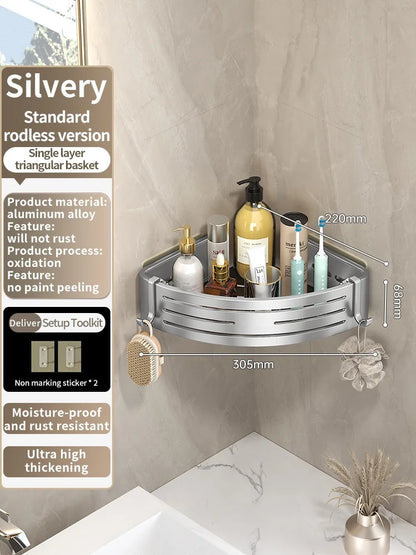 No Need To Drill Wall for Installation Aluminum Bathroom Shelf Shelves Shampoo Rack Storage Holder Kitchen Organizer Wall Rack