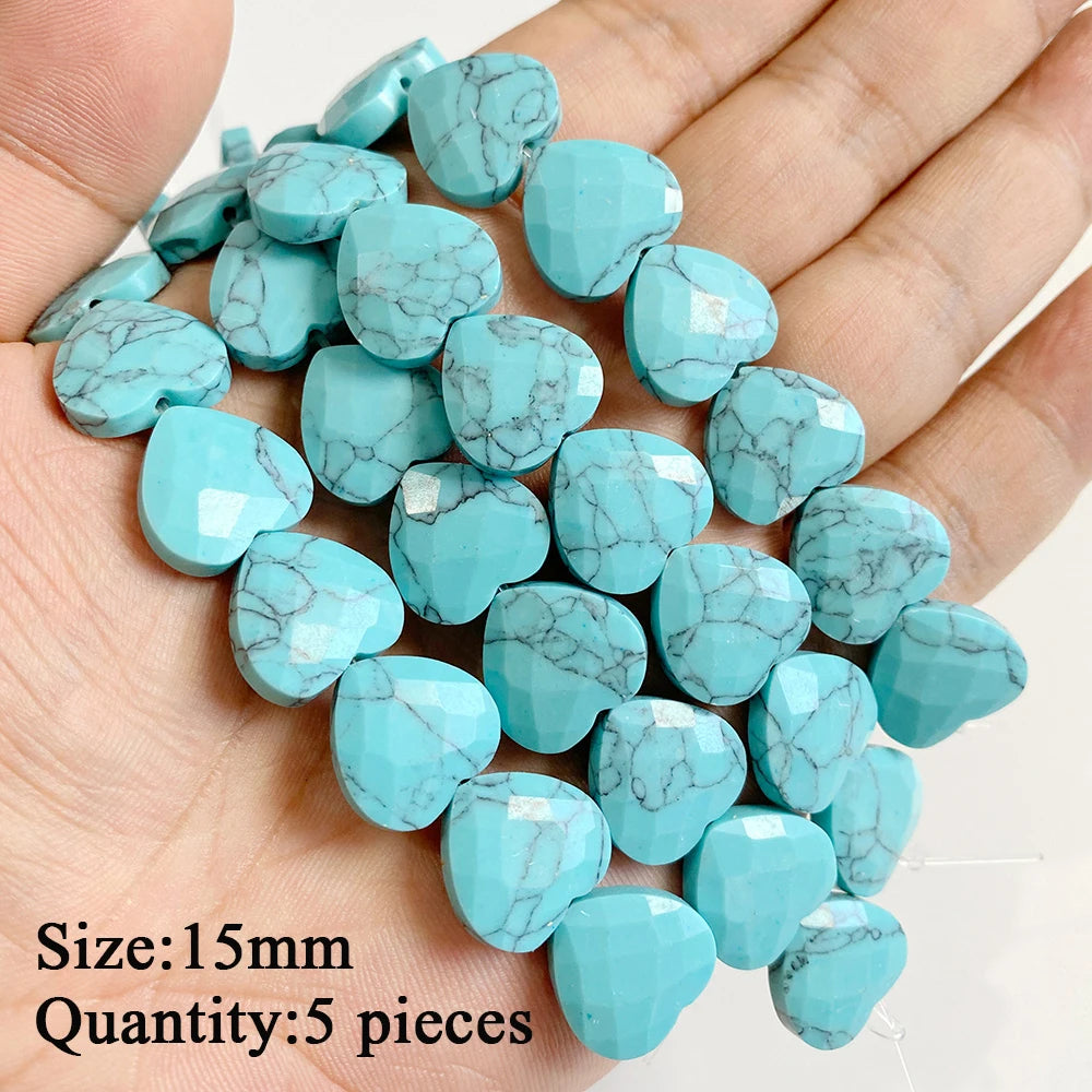 Blue Turquoise Stone Bead Irregular Round Oval Square Heart Loose Spacer DIY Beads Fit Jewelry Making Bracelet Necklace Handmade