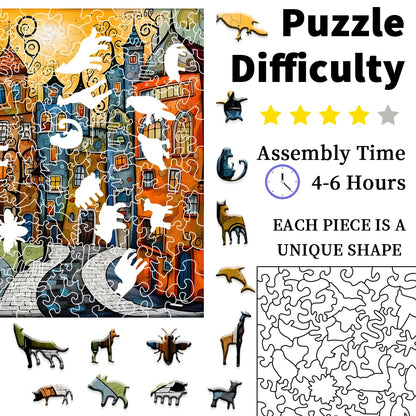 Unique Cartoon City Wooden Puzzle - Creative Irregular Shape Christmas, Birthday, and Holiday Perfect Gift  Suitable for Friends