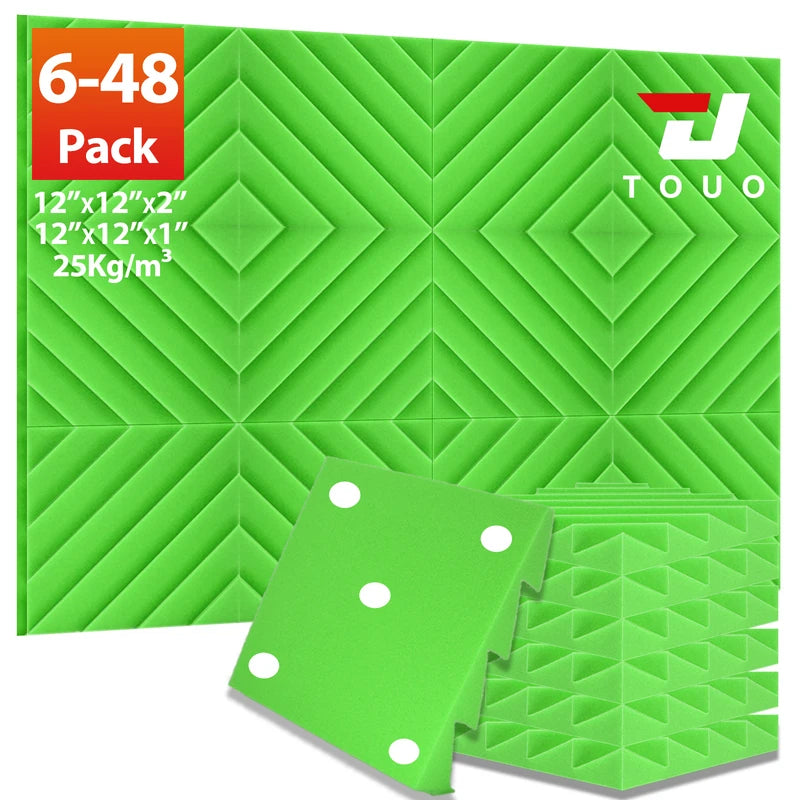 TOUO Acoustic Foam 6-48 Pcs Offices Acoustic Treatment Diamond Groove Foams Panels High-Density Sound Absorbing Material