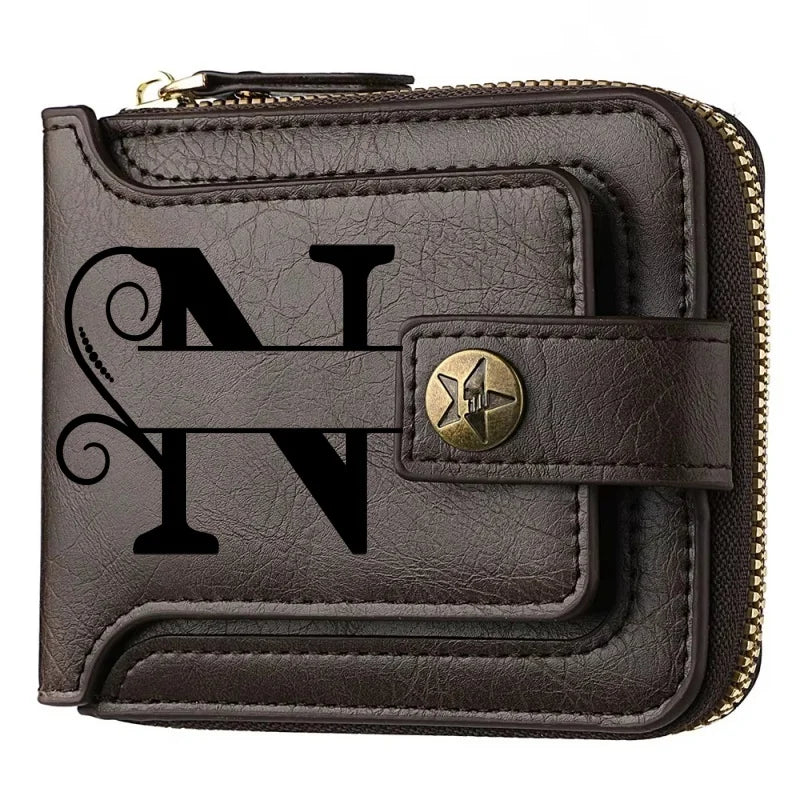 Personalized  PU Leather Chain Short Wallet For Man, Engraved Name&Text Bifold Stylish Brown Wallet For Man Valentines Birthday