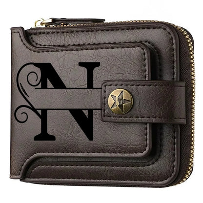 Personalized  PU Leather Chain Short Wallet For Man, Engraved Name&Text Bifold Stylish Brown Wallet For Man Valentines Birthday