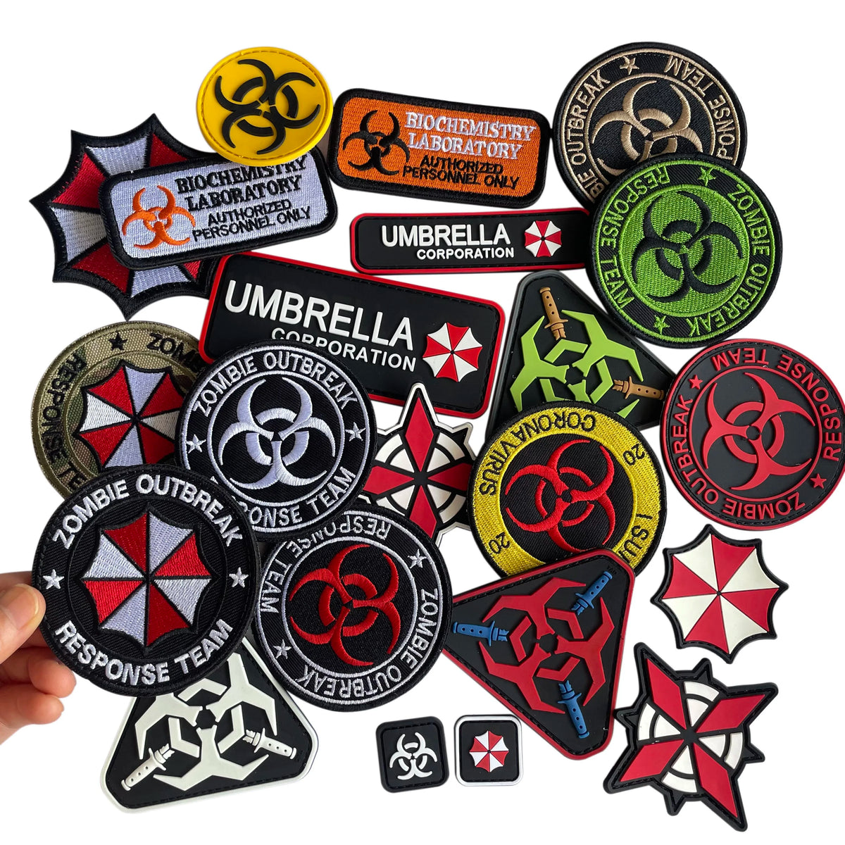 1PC,2PCS/ Umbrella Corporation PVC Rubber Morale Emblem,Biohazard Insignia Applique Embroidered patches,Tactical Backpack Badges