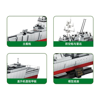 600pcs Arleigh Burke-class destroyer aircraft carrier naval military ship submarine model building blocks toy for boys WG5510