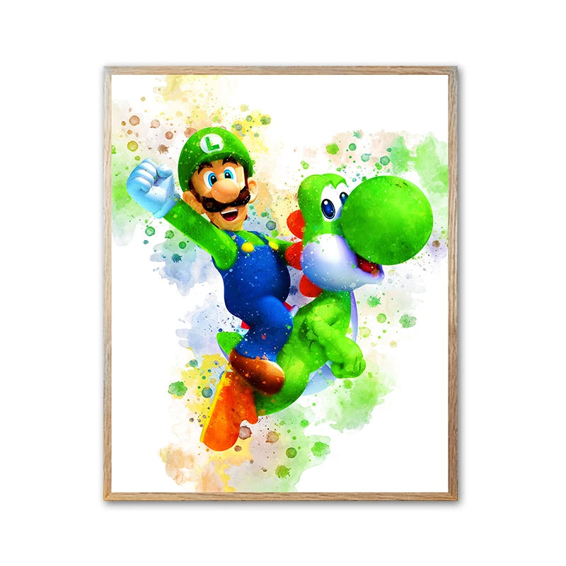 Graffiti Watercolour Art Mario Poster Prints Playroom Canvas Paintings Wall Picture Living Room Kids Bedroom Home Decor Cuadros